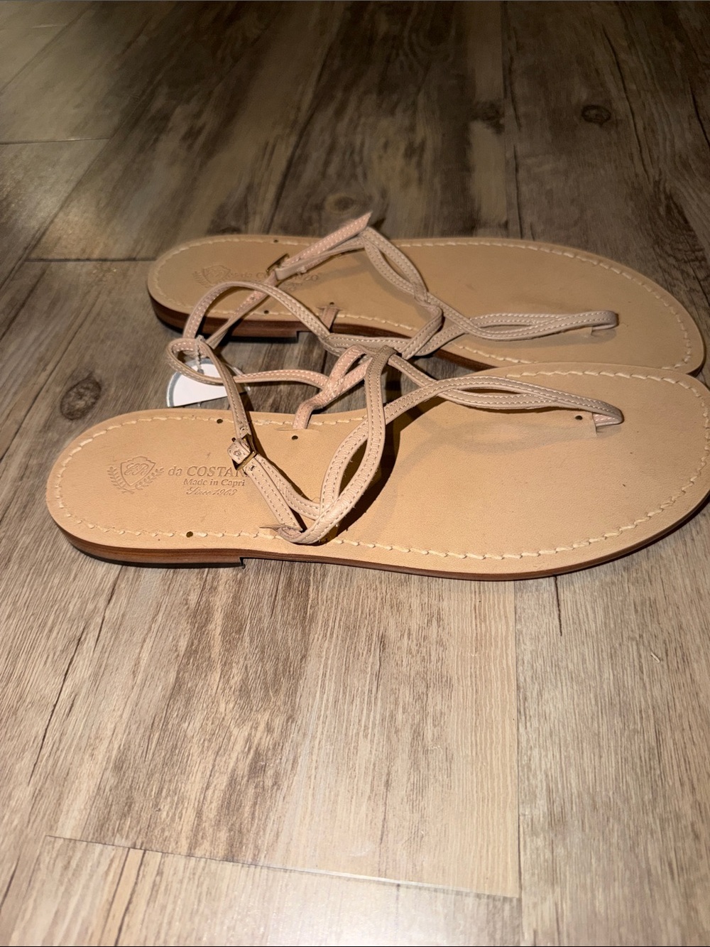 Sam Edelman Beige Leather Strappy Flat Sandals